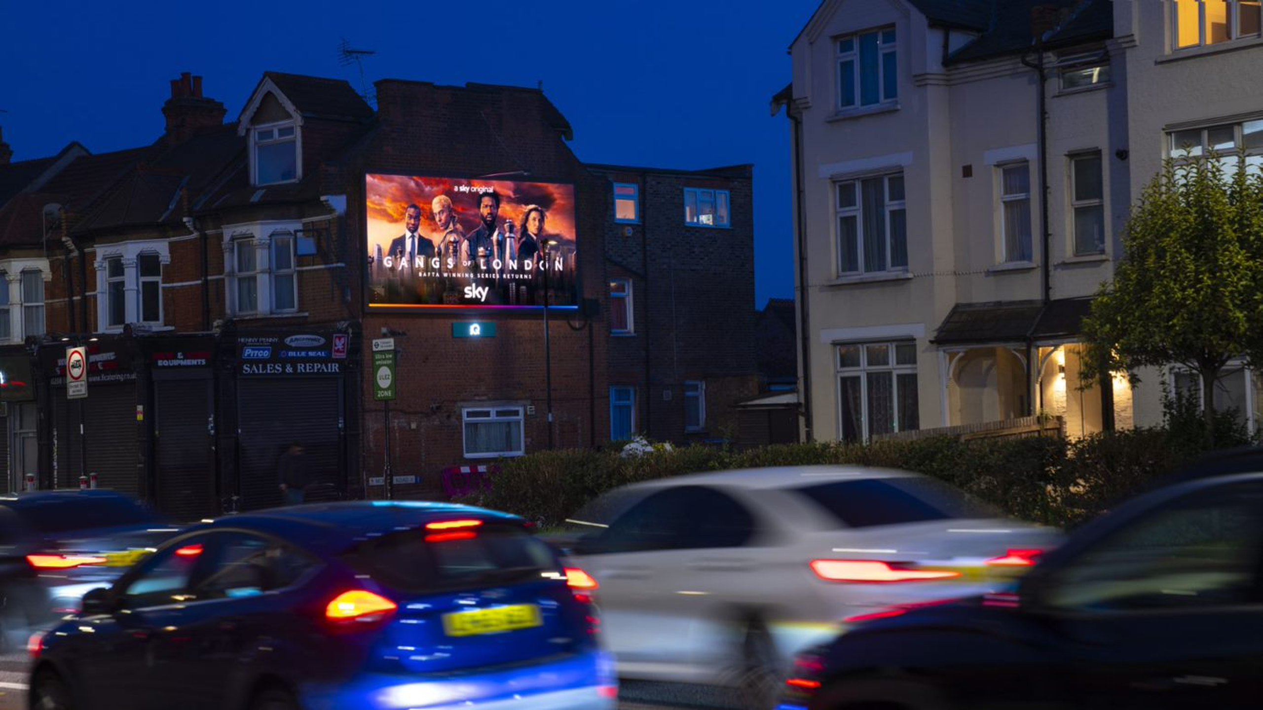gangs of London digital screen advertisement infront of traffic